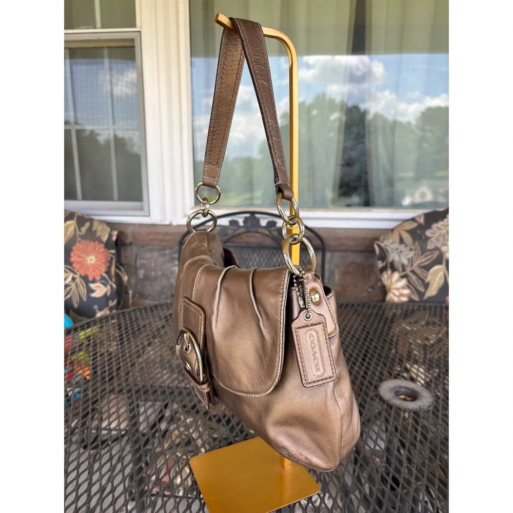 Y2K Coach Soho Pleated Flap Metallic Bronze Leather Hobo Bag F17217 Medium